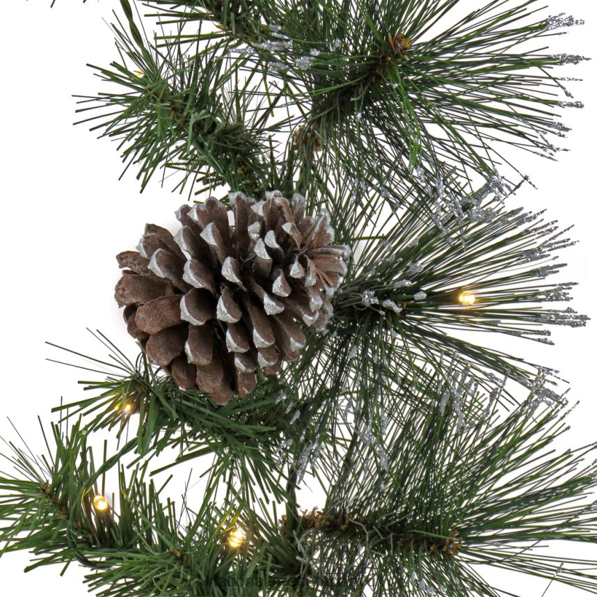 Greenery | National Tree Company Pre Lit Artificial Garland Whitter Pine Green Decorated with Pine Cones Silver Berry Clusters Warm White LED Lights Battery Powered Christmas Collection 9 Feet